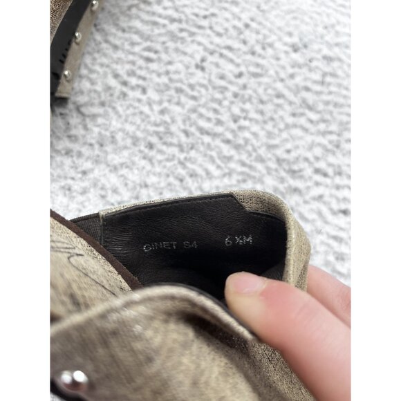 Women's Donald J Pliner Taupe Shimmery Peep Toe Slip On Studded Heels Size 6.5 M - Picture 12 of 12